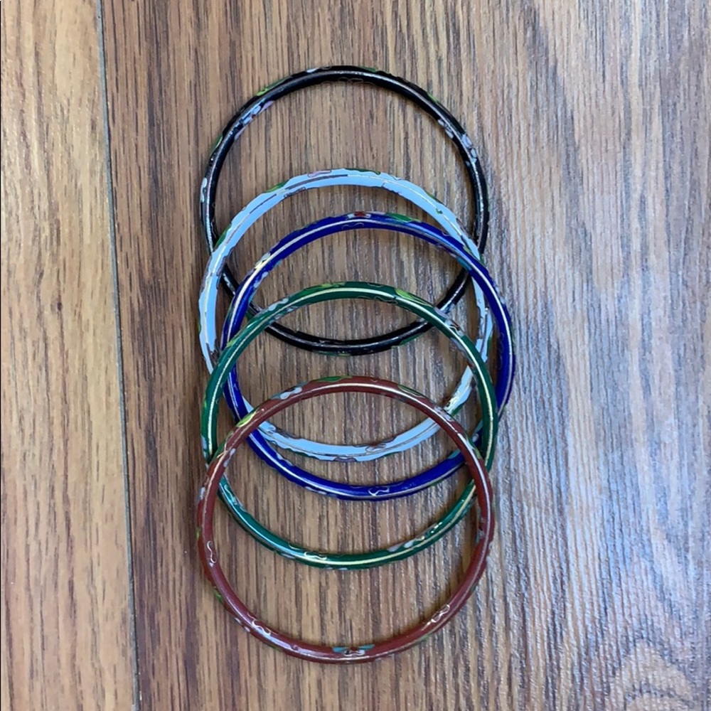Colorful Enamel Bangle Bracelet Set - Multi Color